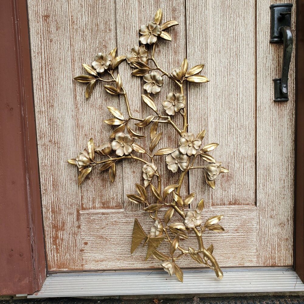 Vintage Syroco 4562 Gold Floral Dogwood Butterfly Wall Hanging 36" x 22"
